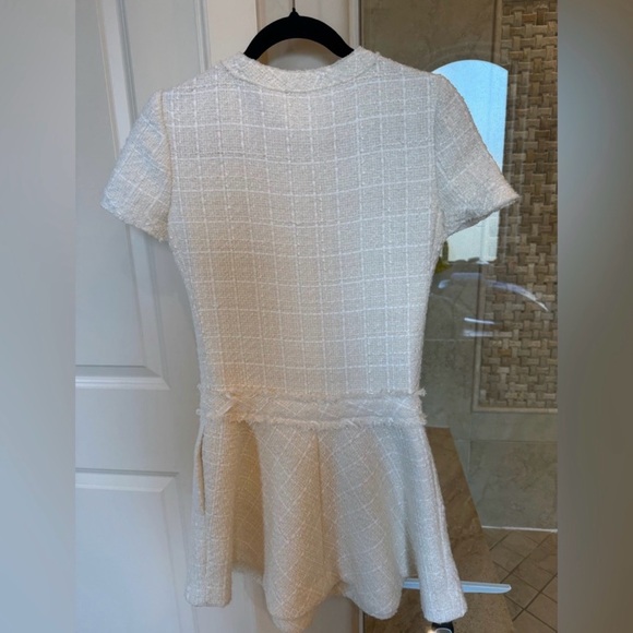 Zara Cream Tweed Fit-and-Flare Dress with Gold Buttons - Picture 3 of 3